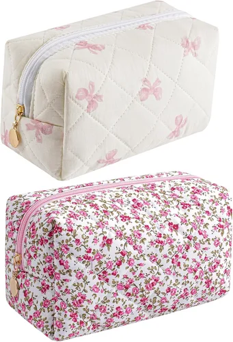 Vista 48 de Bolsa de maquillaje de viaje para mujeres y niñas, bolsa de maquillaje con cremallera, flores florales, organizador de maquillaje, bolsa de tela