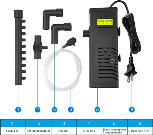 Vista 5 de DOMICA Filtro de acuario interno de 100 GPH 5 W con sistema de aireación Filtro de alimentación para tanque de peces de 5 a 15 galones, filtro