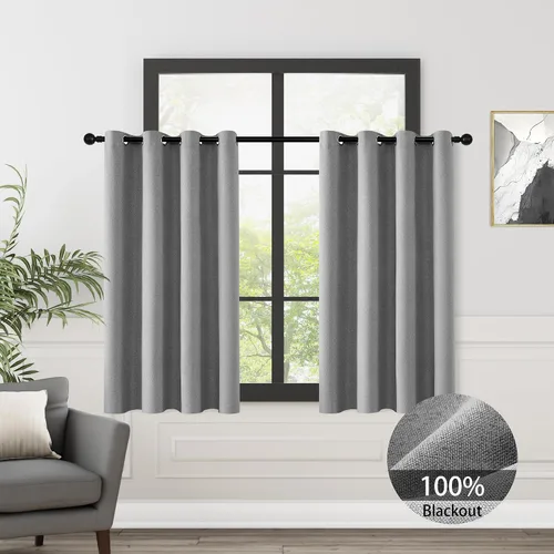 Vista 37 de ChrisDowa Cortinas 100% Opacas de Abedul Sólido de 45 Pulgadas de Largo, 2 Paneles para Dormitorio y Sala de Estar, Estilo Granja Oscurecedoras