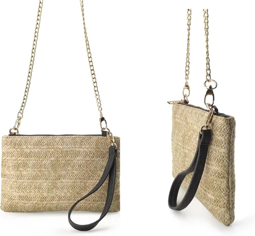 Vista 5 de Bolso pequeño cruzado con cremallera de pajilla, bolso de mano para mujer