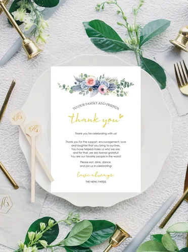 Vista 5 de HUIHUANG Tarjetas de agradecimiento de boda, 50 tarjetas de lugar para colocar la mesa, tarjetas de lugar para recuerdos de boda, recepciones Floral