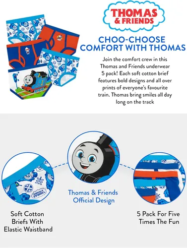 Vista 6 de Thomas & Friends Paquete de 5 calzoncillos para niños Thomas The Train Boxers para niños Ropa interior de algodón para niños
