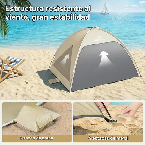 Vista 8 de Wolfwise Tienda de campaña de playa para 3 personas con protección UV UPF 50+, tiendas de campaña de playa con suelo extensible para privacidad, 3