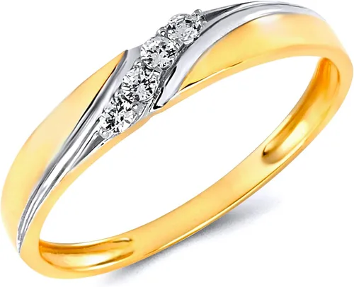 Vista 5 de Anillo de compromiso de oro amarillo de 14 quilates y alianza de boda para mujer.