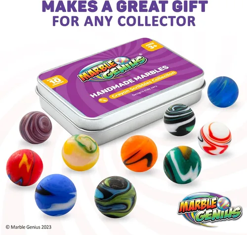 Vista 6 de Marble Genius Canicas para coleccionistas, diseño de garabatos, 0.630 in, 10 canicas de vidrio hechas a mano, regalos para amantes del mármol