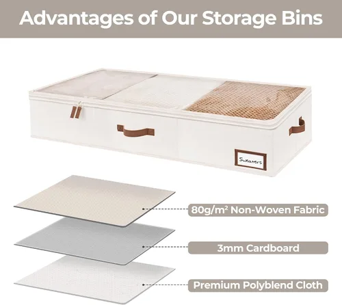 Vista 4 de StorageWorks Contenedores de almacenamiento debajo de la cama con contenedores de tela ultra gruesa debajo de la cama, organizador de armario
