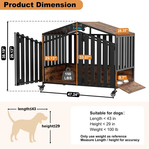 Vista 9 de EasyCom Mueble resistente XXL de 48 pulgadas para perros con ruedas, jaulas para perros grandes (más de 60 libras), placas de acero gruesas extra