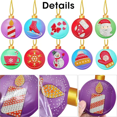 Vista 3 de SKRYUIE Kit de pintura de diamantes para bricolaje, tarjetas colgantes colgantes para árbol de Navidad, para adultos y niños, kits de arte