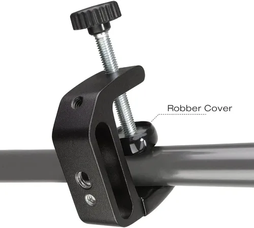 Vista 2 de Abrazadera universal de aluminio con abrazadera en C Soporte de montaje de escritorio con rosca de 1/4" y 3/8" Negro (paquete de 4)