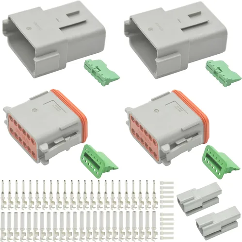 Vista 12 de Deutsch - Kit de conectores de 215 piezas, 12 juegos de 2, 3, 4, 6, 8, 12 pines con tamaño 16 contactos estampados, 14-20AWG Serie DT sellados