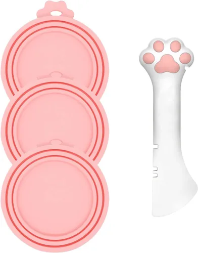 Vista 8 de Cuchara para latas de comida para gatos y 3 tapas de latas, bonitas fundas con forma de pata y abridor para alimentos húmedos, silicona universal