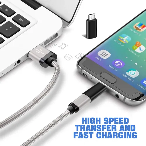 Vista 5 de Adaptador USB C, paquete de 4, 2 conectores C hembra a micro USB, 2 adaptadores USB C a mini USB macho de 5 pines, compatible con carga
