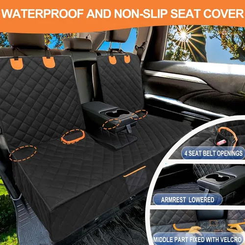 Vista 2 de Funda de asiento de automóvil para perro, funda de asiento trasero, compatible con reposabrazos, 100% impermeable y antideslizante, protector