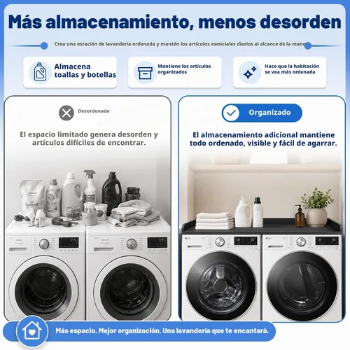 Vista 6 de Royxen Encimera de lavandería de madera maciza, encimera para todas las lavadora y secadora de carga frontal, espacio adicional para lavandería Negro