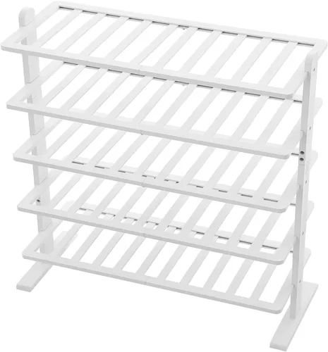 Vista 3 de Varhomax Zapatero Blanco, Organizador de Zapatos de Bambú de 5 Niveles para Clóset y Entrada, Estante de Zapatos de Madera Gruesa Independiente