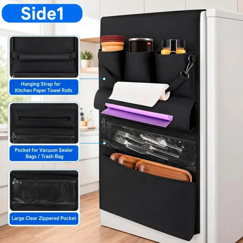 Vista 4 de Mini organizador de almacenamiento para refrigerador para dormitorio, 70.9 x 15 pulgadas, estante para refrigerador con rodillo de toalla de papel