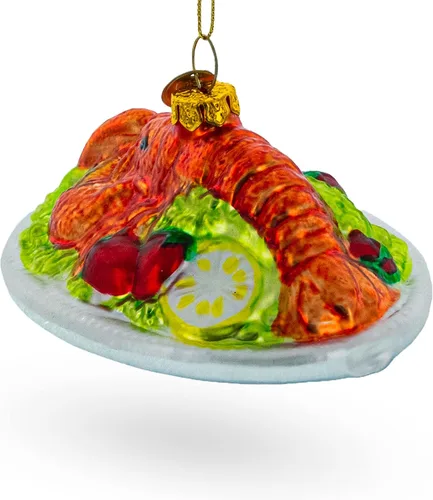 Vista 2 de Plato de langosta rojo delicioso adorno de Navidad de vidrio