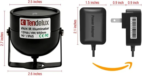 Vista 4 de Iluminador IR de 80 pies Luz infrarroja de gran angular sin punto caliente AI4 para cámara de seguridad (con adaptador de corriente)