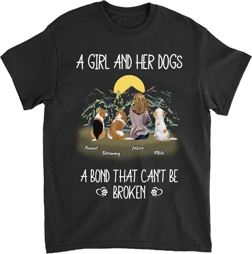 Vista 11 de Gossby Camisa personalizada con texto en inglés «A Girl & Her Dog» para mujeres, amantes de los perros con nombres, 7 tamaños, 5