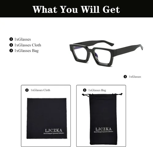 Vista 5 de LJCZKA Gafas cuadradas con bloqueo de luz azul para mujeres y hombres, marco grueso, anteojos para juegos de computadora, anteojos antifatiga ocular