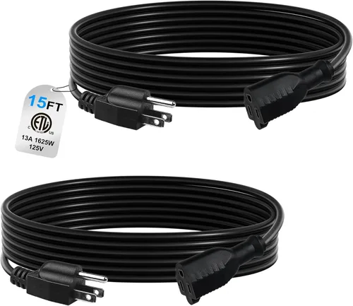 Vista 9 de BN-LINK Cable de extensión de 3 pies para interiores y exteriores 16/3 SJTW, paquete de 2, negro, cubierta de cable de PVC, 3 clavijas, resistente a