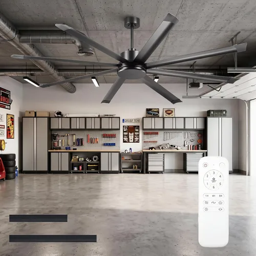Vista 21 de Ventilador de techo grande de 84 pulgadas sin luz, ventilador de techo negro con certificación ETL