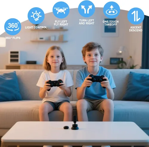 Vista 4 de Mini dron de juguete para niños, dron controlado a distancia, cuadricóptero con retención de altitud y modo sin cabeza, protección completa