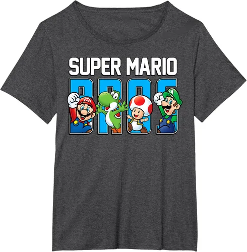 Vista 28 de Super Mario Bros Characters Letter Fill Graphic T-Shirt Camiseta, Negro