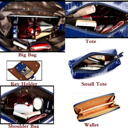 Vista 5 de Juego de 6 bolsas de mano para mujer, con asa superior, bolsa cruzada