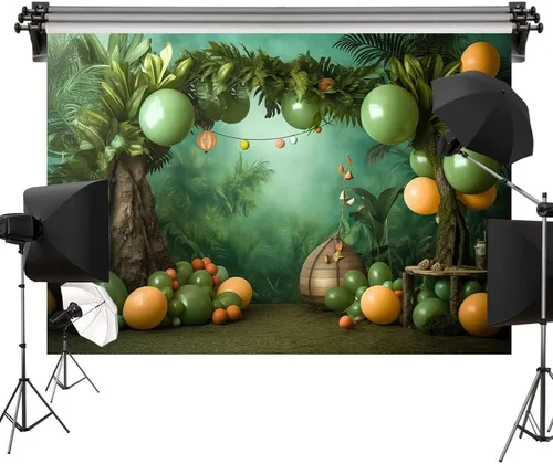 Vista 5 de Kate Telón de fondo de globo de bosque para niños, tela impresa sin costuras, fondo de fotografía para estudio, 6.5 x 6.5 pies