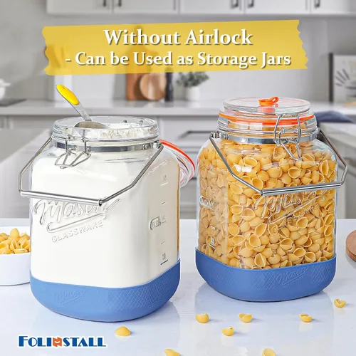 Vista 8 de Folinstall Tarro de fermentación de 1 galón con 3 esclusas de aire, mango de acero inoxidable, base de silicona antideslizante, tarro