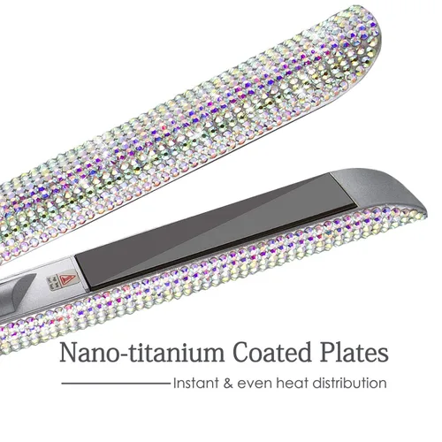 Vista 2 de DORISILK Plancha plana de titanio para cabello, plancha de pelo a alta temperatura de 480 °F, plancha aplanadora con diamantes de imitación