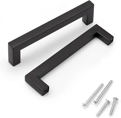 Vista 37 de Juego de manijas de puerta de acero inoxidable de 1/2 de ancho, esquinas cuadradas, para armario de cocina