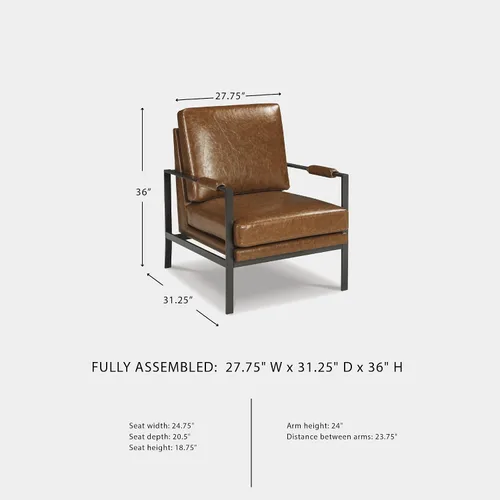 Vista 3 de Signature Design by Ashley Peacemaker Mid-Century - Silla moderna de piel sintética, color marrón