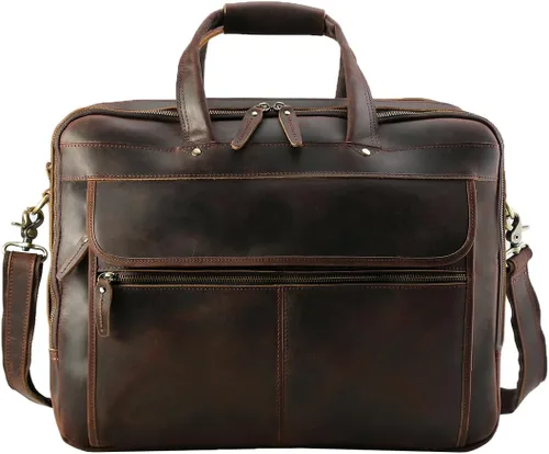 Vista 2 de Polare - Maletín de negocios de 18 pulgadas de grosor de cuero de grano completo para laptop de 17.3 pulgadas, bolsa de trabajo para hombres