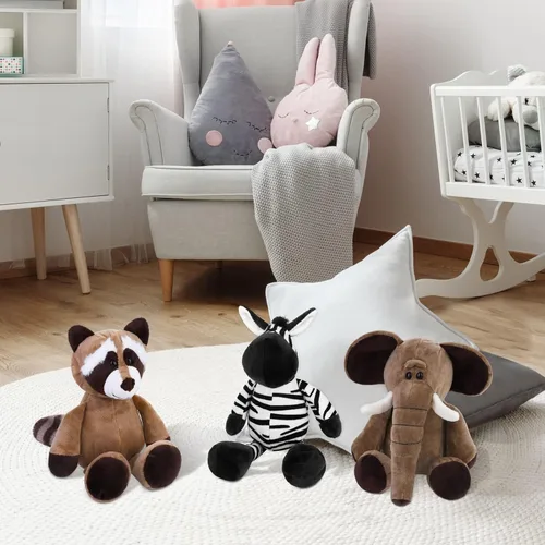 Vista 6 de Elcoho Juego de 8 animales de peluche de safari de 9.8 pulgadas, animales de peluche de zoológico, lindos juguetes de peluche para fiestas temáticas