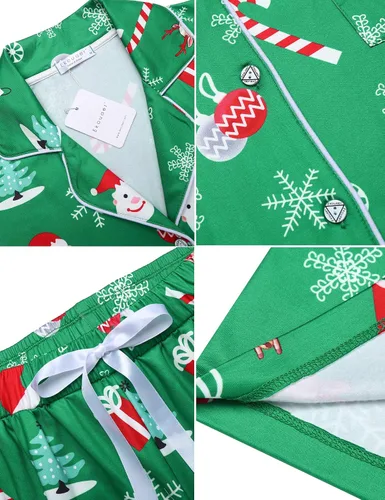 Vista 4 de Ekouaer - Conjunto de pijama de manga larga y botones, motivos navideños a juego para la familia, tallas de la S a la XXL