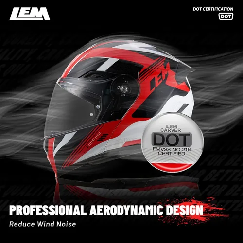 Vista 5 de LEM Cascos modulares de motocicleta de fibra de vidrio, casco de motocicleta de cara completa abatible para excursiones, certificado por DOT, visera