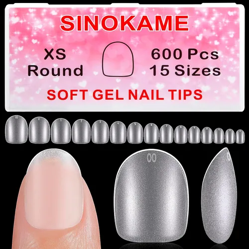 Vista 11 de Puntas de Uñas de Gel Redondas Extra Extra Cortas, SINOKAME Uñas Postizas a Presión Extra Cortas Transparentes Redondas, Mate Completo Sin Lima Uñas
