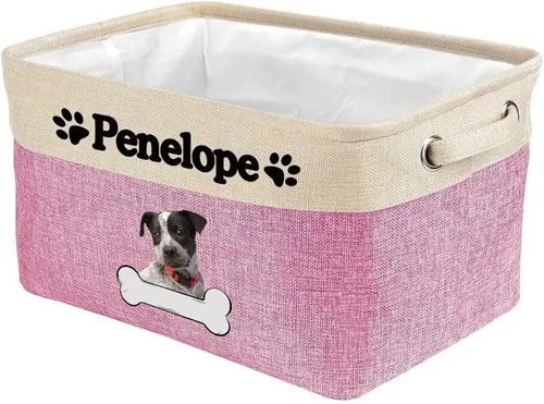 Vista 35 de Cesta de almacenamiento decorativa personalizada para cachorros, caja de juguetes rectangular de tela con 2 asas para organizar armario, garaje Azul