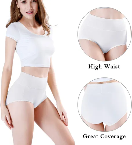 Vista 2 de wirarpa Ropa interior de algodón de cintura alta para mujer, calzones suaves y transpirables para mujer, de cobertura completa, paquete de 5