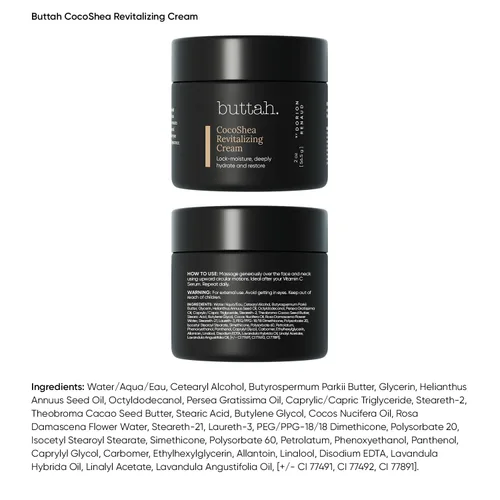 Vista 2 de Buttah Skin CocoShea Crema revitalizante de 2 onzas, manteca de karité y cacao africana natural y orgánica, la mejor crema hidratante facial