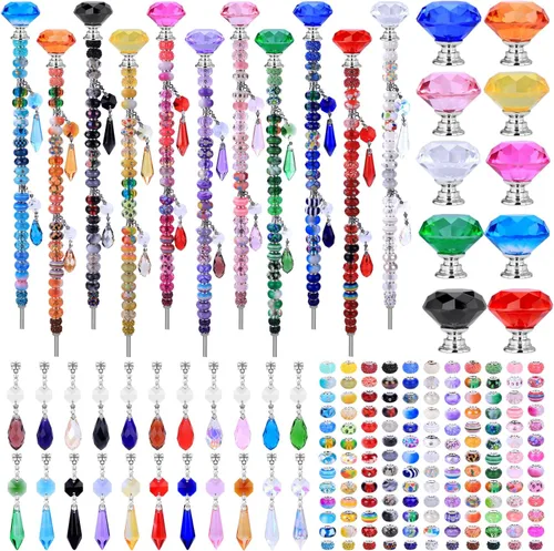 Vista 23 de Kit de 158 piezas de varitas de hadas de bricolaje para jardín, múltiples esquemas de color con cuentas europeas, cristales y puntas de diamante