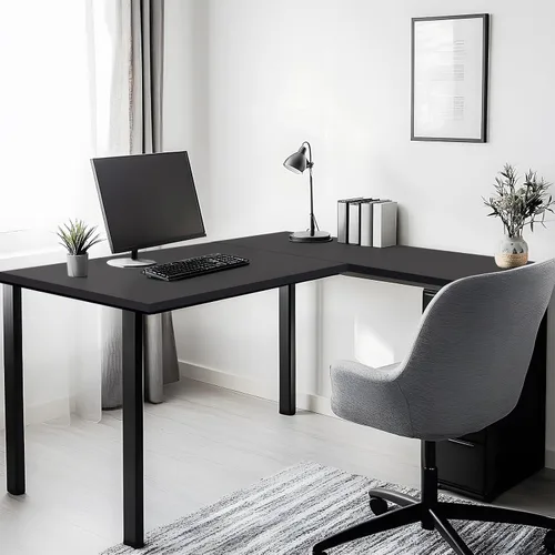 Vista 8 de 36x20 pulgadas Mesa Negra Universal, Escritorio Sólido de Una Pieza, Encimera Reversible de Melamina, Dobles Escritorios, L-Escritorio DIY