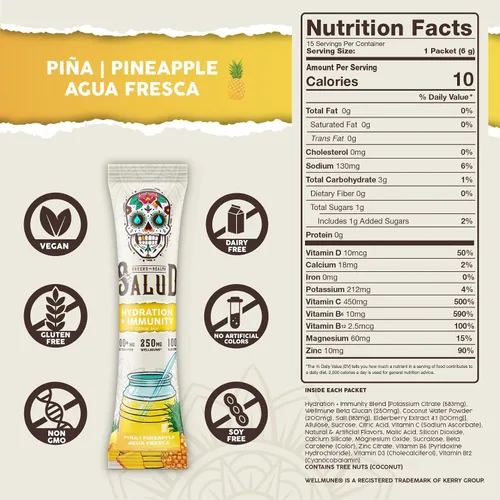 Vista 3 de Salud - Paquete de 2 Hidratación 2 en 1 + inmunidad (piña) e hidratación + inmunidad (fresa) – 15 porciones cada una, mezcla de bebida Agua