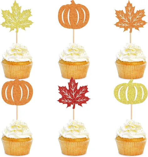 Vista 14 de 24 adornos para cupcakes de calabaza con purpurina, decoraciones de baby shower, tema de cosecha de otoño, suministros para fiestas de cumpleaños