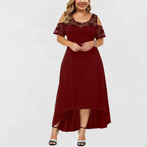 Vista 2 de Vestido de manga corta con hombros descubiertos para mujer, vestido de fiesta con estampado floral bohemio, vestido largo de línea A, dobladillo
