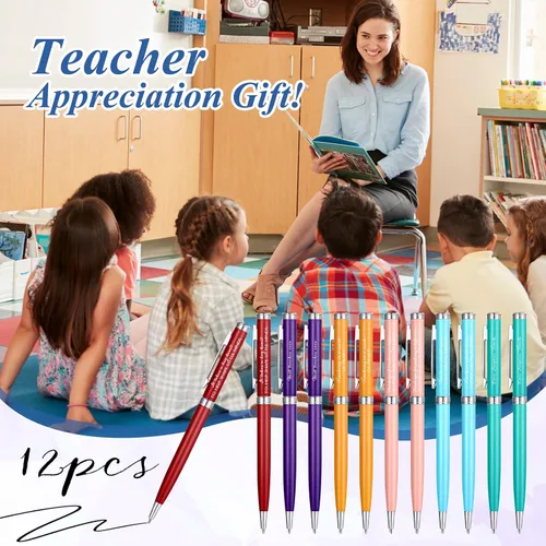 Vista 7 de Fuutreo 12 bolígrafos de regalo para profesores de fin de año, regalos de agradecimiento a granel, bolígrafos negros con regalos de agradecimiento