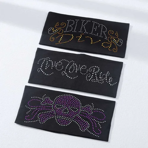 Vista 2 de Diademas anchas de diamantes de imitación elásticas para senderismo, turbante negro, bandas para la cabeza de entrenamiento deportivo, bandas