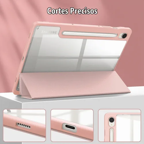Vista 8 de Funda para Galaxy Tab S9 Ultra/S10 Ultra de 14.6 pulgadas, carcasa trasera transparente de cristal duro. Parachoques de TPU suave flexible